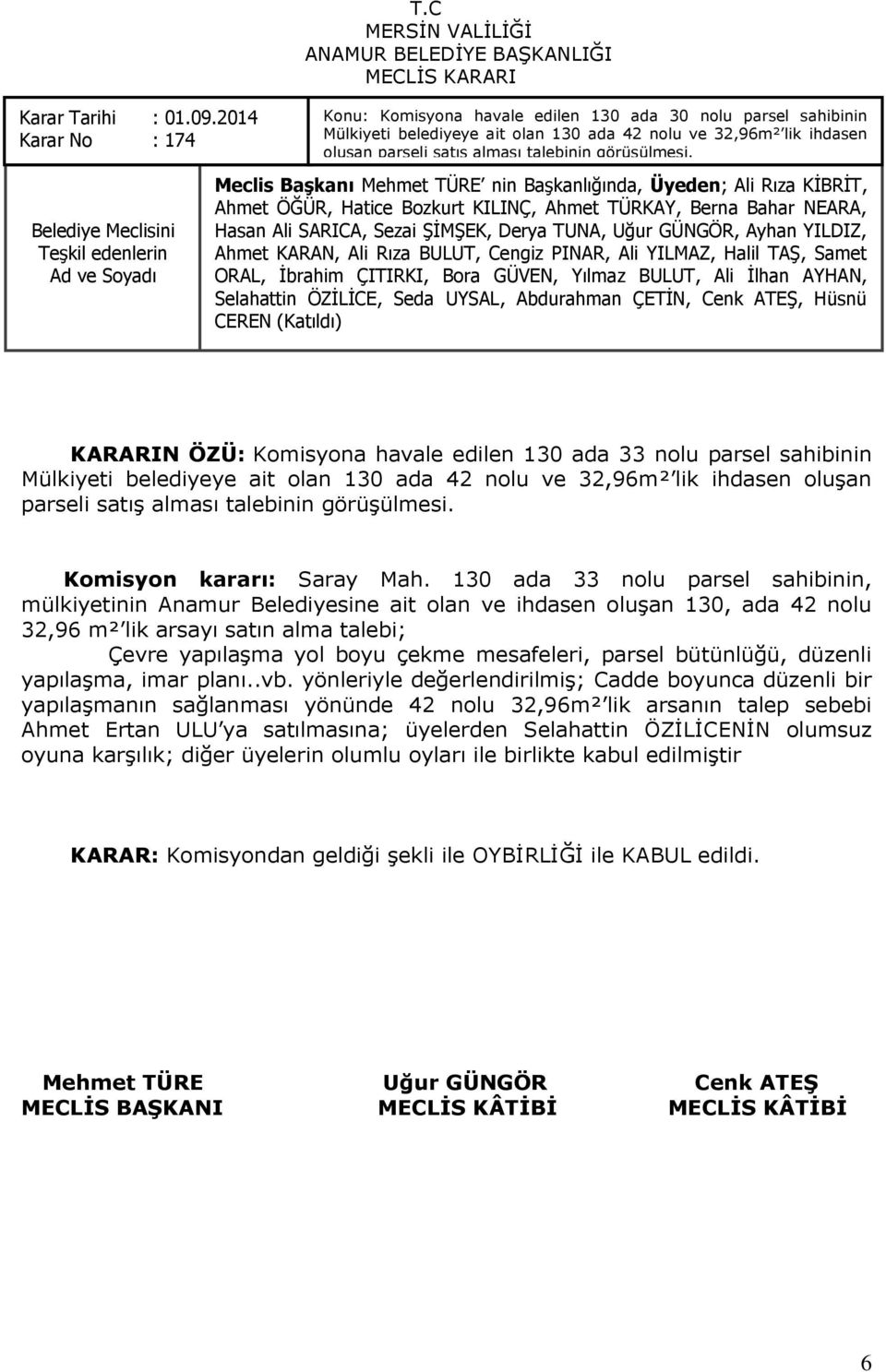 KARARIN ÖZÜ: Komisyona havale edilen 130 ada 33 nolu parsel sahibinin Mülkiyeti belediyeye ait olan 130 ada 42 nolu ve 32,96m² lik ihdasen oluģan parseli satıģ alması talebinin görüģülmesi.