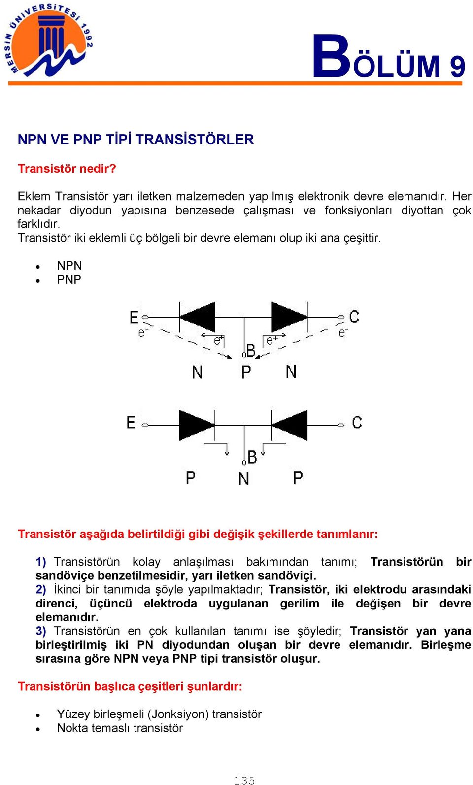 NPN PNP Transistör aşağıda belirtildiği gibi değişik şekillerde tanımlanır: 1) Transistörün kolay anlaşılması bakımından tanımı; Transistörün bir sandöviçe benzetilmesidir, yarı iletken sandöviçi.