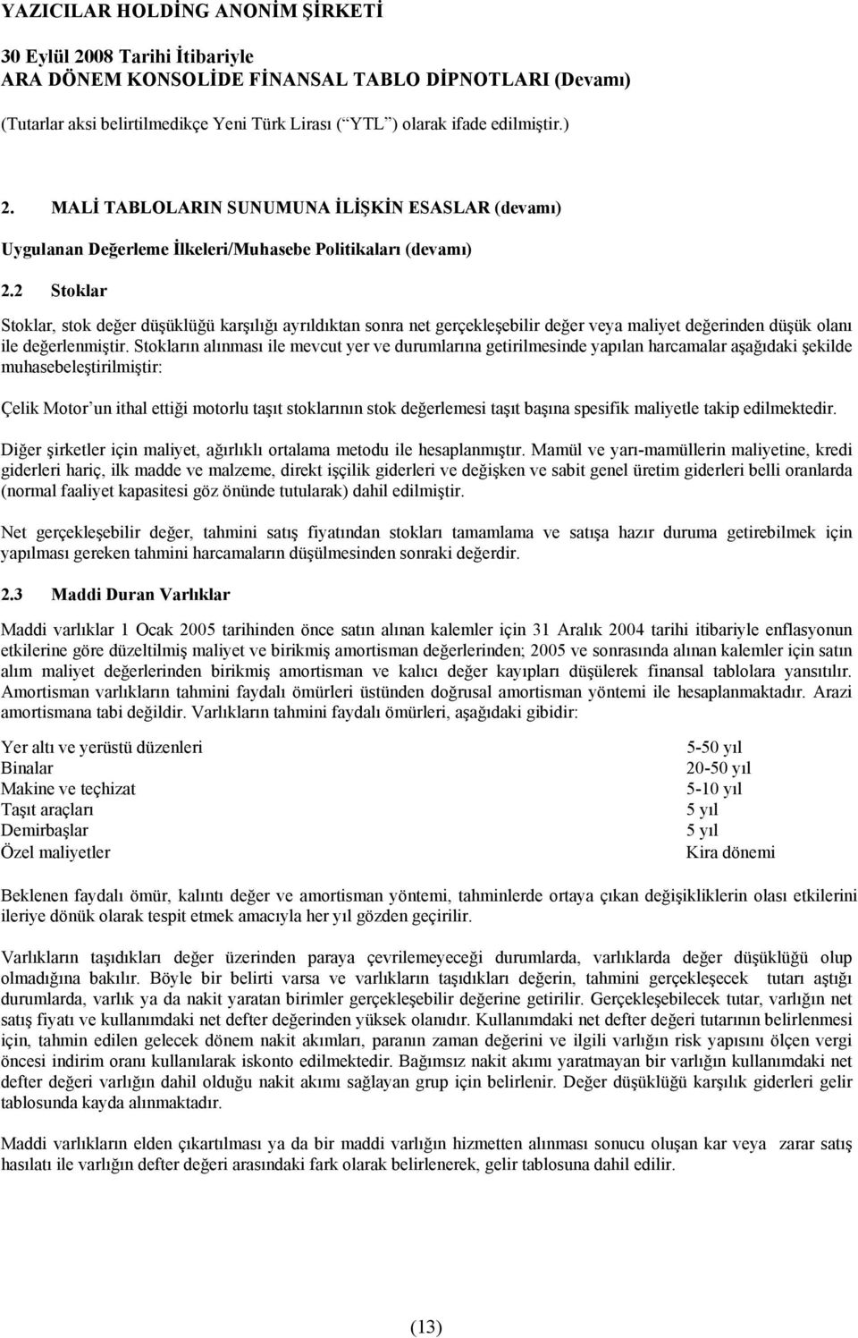 Stoklarõn alõnmasõ ile mevcut yer ve durumlarõna getirilmesinde yapõlan harcamalar aşağõdaki şekilde muhasebeleştirilmiştir: Çelik Motor un ithal ettiği motorlu taşõt stoklarõnõn stok değerlemesi