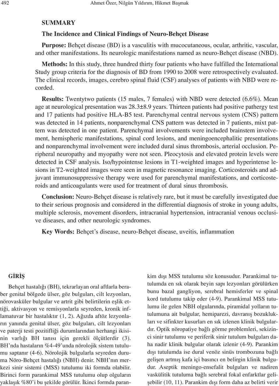 Methods: In this study, three hundred thirty four patients who have fulfilled the International Study group criteria for the diagnosis of BD from 1990 to 2008 were retrospectively evaluated.