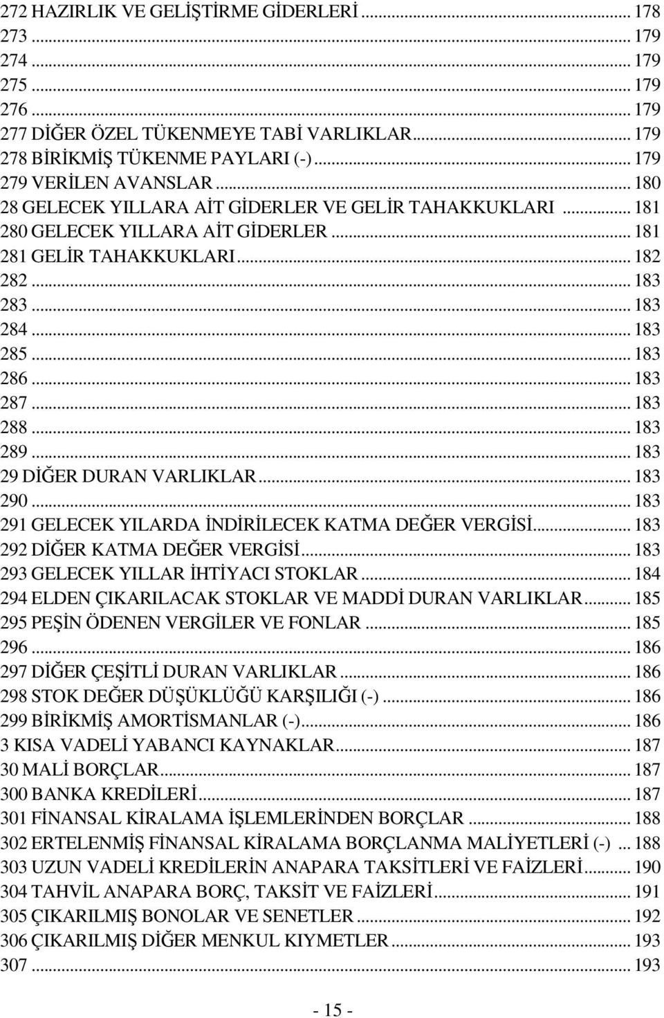 .. 183 288... 183 289... 183 29 DİĞER DURAN VARLIKLAR... 183 290... 183 291 GELECEK YILARDA İNDİRİLECEK KATMA DEĞER VERGİSİ... 183 292 DİĞER KATMA DEĞER VERGİSİ.