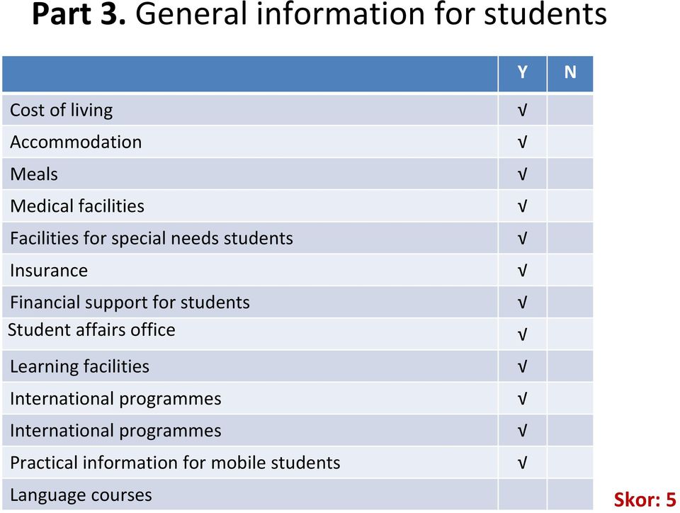 facilities Facilities for special needs students Insurance Financial support for