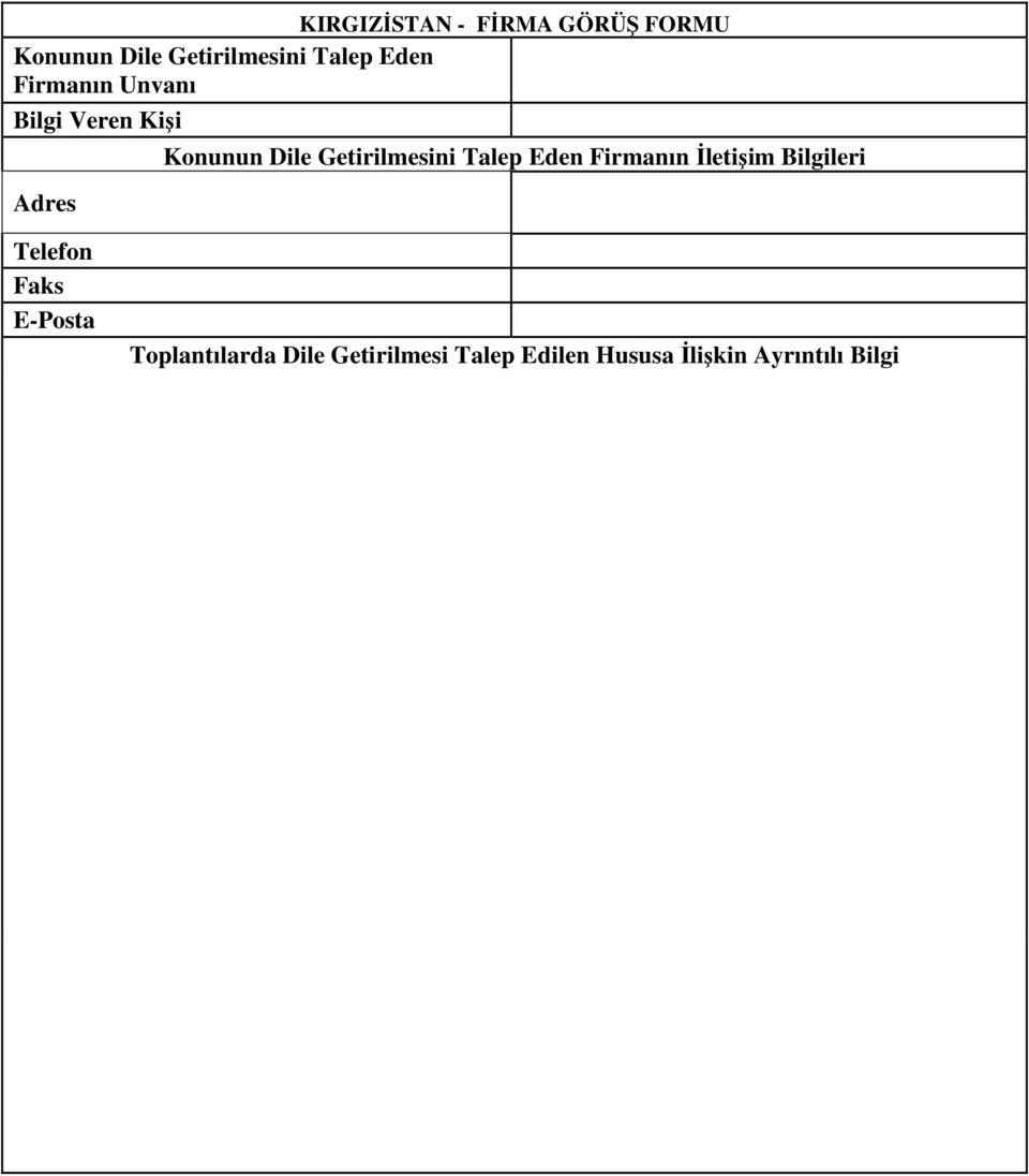Getirilmesini Talep Eden Firmanın İletişim Bilgileri Telefon Faks