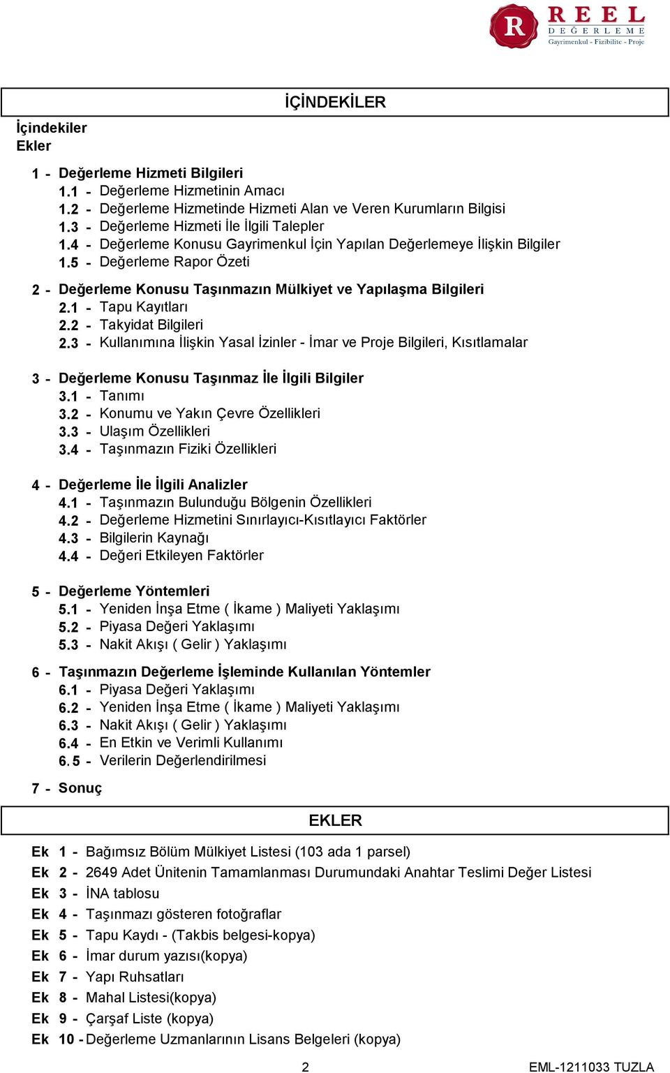 1 - Tapu Kayıtları 2.2 - Takyidat Bilgileri 2.3 - Kullanımına İlişkin Yasal İzinler - İmar ve Proje Bilgileri, Kısıtlamalar 3-4 - 5-6 - 7 - Değerleme Konusu Taşınmaz İle İlgili Bilgiler 3.