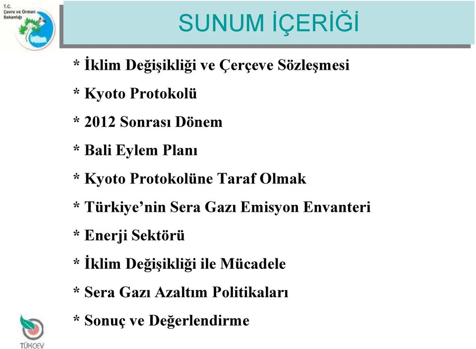 Türkiye nin Sera Gazı Emisyon Envanteri * Enerji Sektörü * Đklim