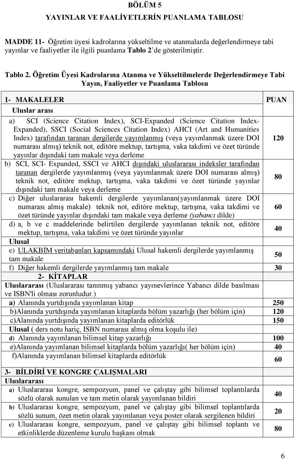 Öğretim Üyesi Kadrolarına Atanma ve Yükseltilmelerde Değerlendirmeye Tabi Yayın, Faaliyetler ve Puanlama Tablosu 1- MAKALELER PUAN a) SCI (Science Citation Index), SCI-Expanded (Science Citation