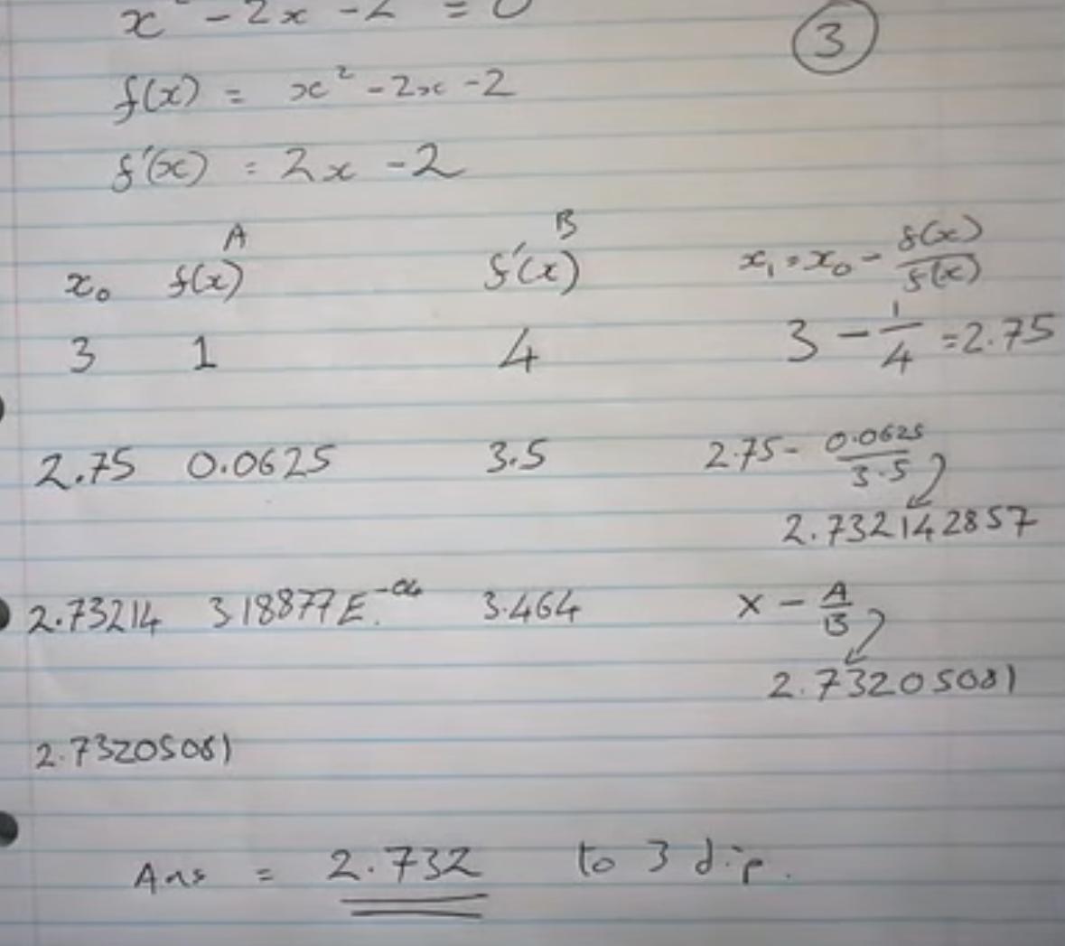 Örnek: f(x) = x2-2x-2