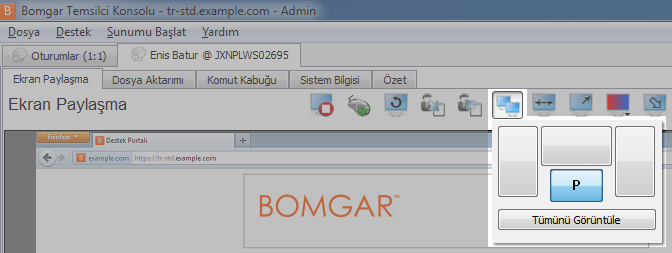 Çoklu Ekran Desteği Bomgar, birden çok ekran kullanmak için yapılandırılmış uzaktaki masaüstlerini destekler.