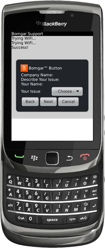 Bomgar Temsilci Kılavuzu 11.1 Standart Lisanslama BlackBerry Bomgar Button Bomgar Button'ları, bir temsilci tarafından, bir oturum içerisinden bir BlackBerry aygıtına konuşlandırılabilir.
