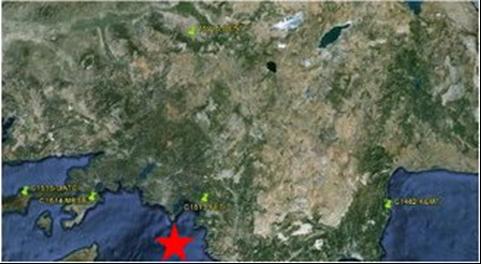 Ölüdeniz Açıkları-Fethiye (Ml=6.0) depreminini kaydeden istasyonlartın dalga biçimleri.