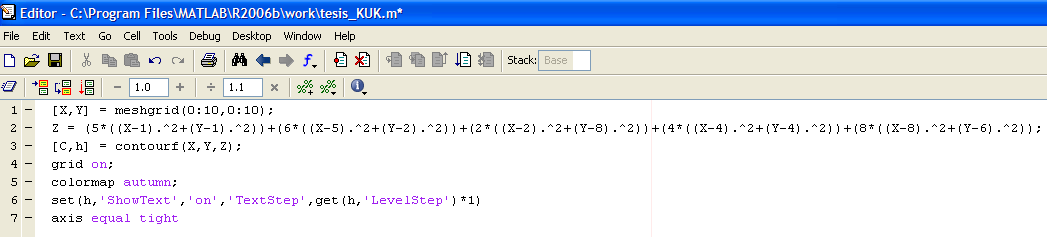 Matlab le eğrlern çzdrles 48 1- [X,Y] = eshgrd(0:10,0:10; - Z = (5*((X-1.^+(Y-1.^+(6*((X-5.^+(Y-.^+(*((X-.^+(Y- 8.^+(4*((X-4.^+(Y-4.^+(8*((X-8.^+(Y-6.