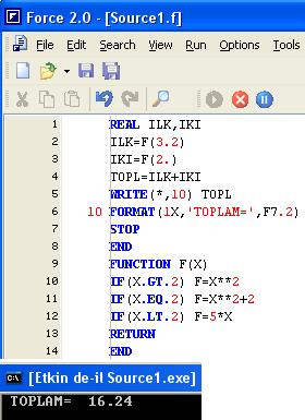 Soru : f(x) işlemini x in 3. ve. Değerleri için gerçekleştiren ve bu değerlerin toplamını yazan programı fortran dilinde kodlayınız.