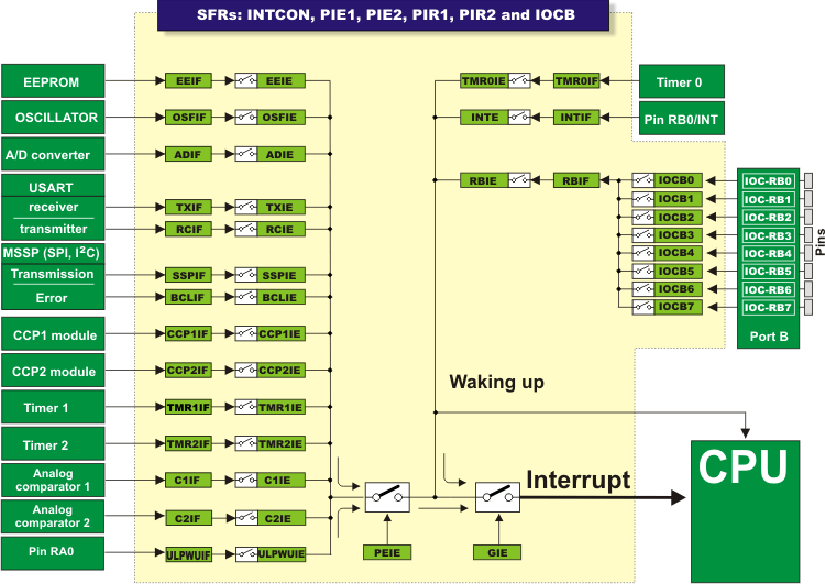 BÖLÜM 2 INTERRUPT ve TIMER İŞLEMLERİ 2.1) Hi-Tech te Interrupt İşlemleri Interrupt ya da diğer adıyla kesme, bir çok işlemin olmazsa olmazlarındandır. Pic16f877 de 15 ten fazla kesme kaynağı bulunur.