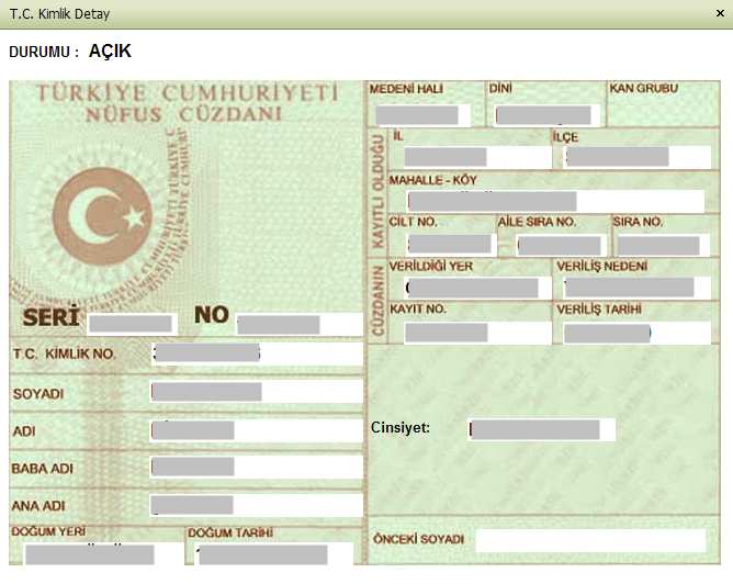 Kimlik Numarası alanına Murisin T.C.