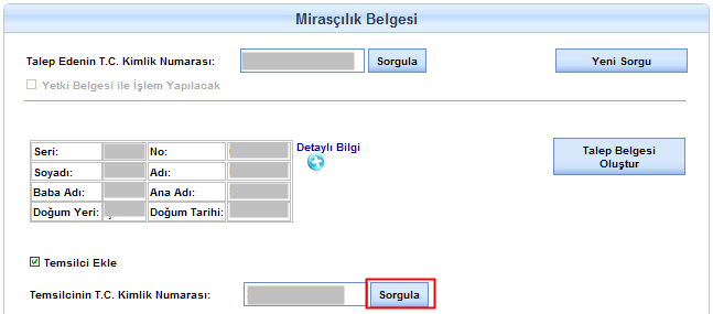 c. Temsilci Ekle seçim kutusunu işaretleyiniz. Şekil 29: Temsilci Ekleme Seçimi d. Uygulama, Temsilcinin T.C. Kimlik Numarası alanını açar.