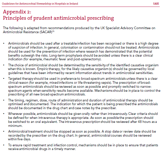 İrlanda da Hastaneler İçin Önerilen Antimikrobiyal Yönetim Programı B.