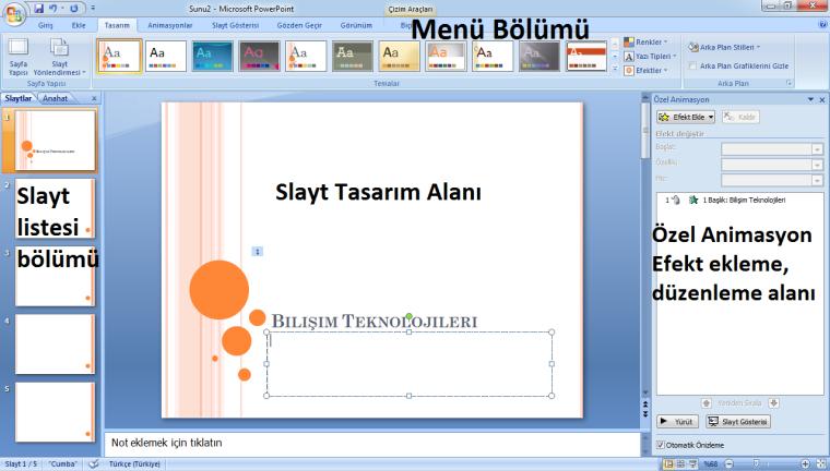 Ekle TABLO Tasarım Menüsü Tablo Stilleri:Çizdiğimiz tablonun renk ayarlarını otomatik olarak seçebileceğimiz bölümdür.