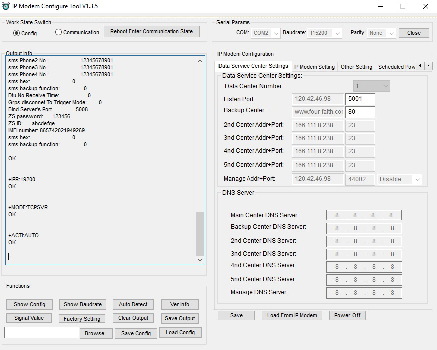 2. Data Service Center Settings menüsünde port numarası