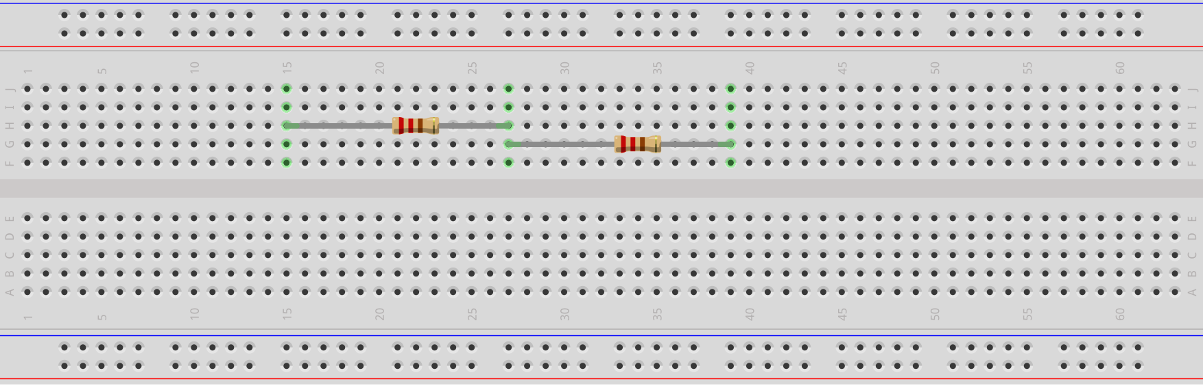 ġekil 2. Seri direnç devre breadboard üzerinde kurulumu b. Paralel bağlama: İki veya daha fazla direncin, her iki uçlarının kendi aralarında birleştirilmeleri ile oluşan bağlama şeklidir.