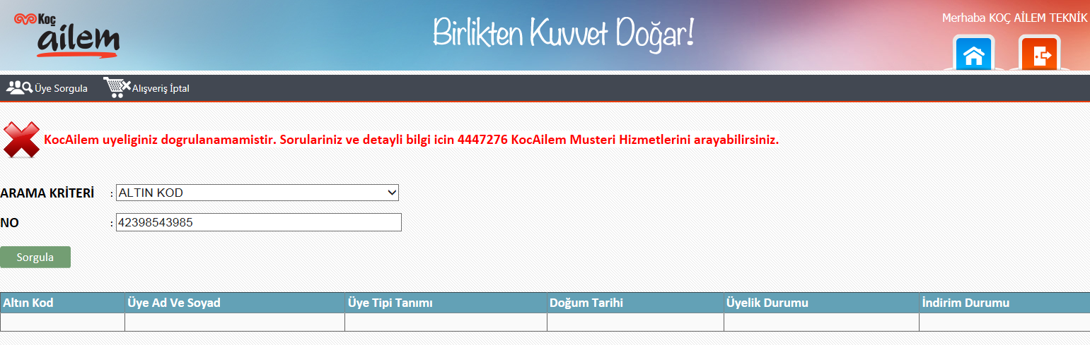 Şekil 7 - Üye Sorgulama Ekranı Alışverişi Bitirme İşlemi Alışverişi iptal etmek veya iade gibi oluşabilecek durumlara karşın bu alışveriş numarasını sisteminizde kaydetmeniz önem taşımaktadır.