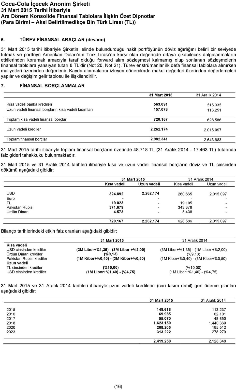 tutarı 8 TL dir (Not 20, Not 21). Türev enstrümanlar ilk defa finansal tablolara alınırken maliyetleri üzerinden değerlenir.