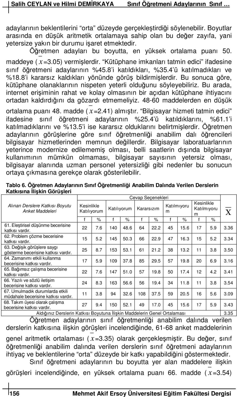 05) verilerdir. Kütüphane ikanları tatin edici ifadesine sınıf öreteni adaylarının %45.8 i katıldıkları, %35.4 ü katıladıkları ve %18.8 i kararsız kaldıkları yönünde görü bildirilerdir.