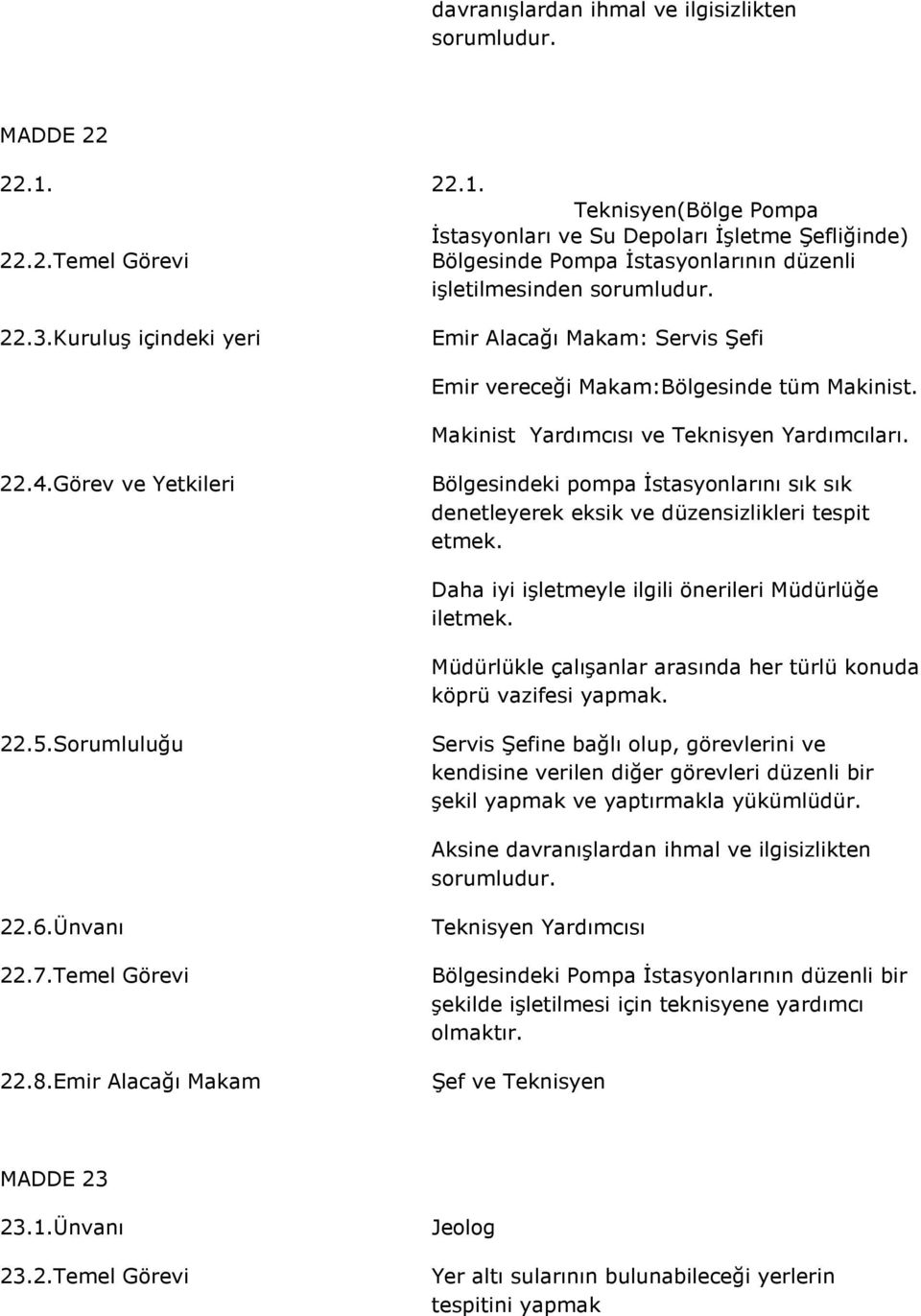 Görev ve Yetkileri Bölgesindeki pompa İstasyonlarını sık sık denetleyerek eksik ve düzensizlikleri tespit etmek. Daha iyi işletmeyle ilgili önerileri Müdürlüğe iletmek.