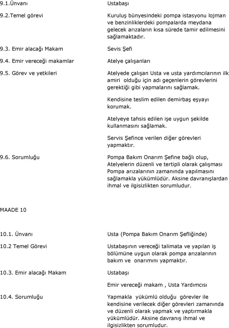 Görev ve yetkileri Atelyede çalışan Usta ve usta yardımcılarının ilk amiri olduğu için adı geçenlerin görevlerini gerektiği gibi yapmalarını sağlamak. Kendisine teslim edilen demirbaş eşyayı korumak.