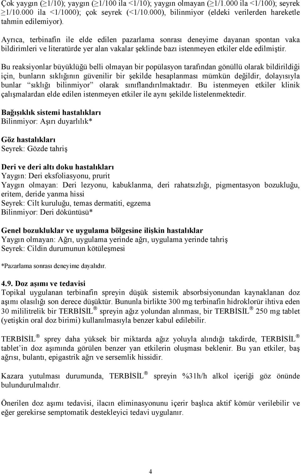 Bu reaksiyonlar büyüklüğü belli olmayan bir popülasyon tarafından gönüllü olarak bildirildiği için, bunların sıklığının güvenilir bir şekilde hesaplanması mümkün değildir, dolayısıyla bunlar sıklığı