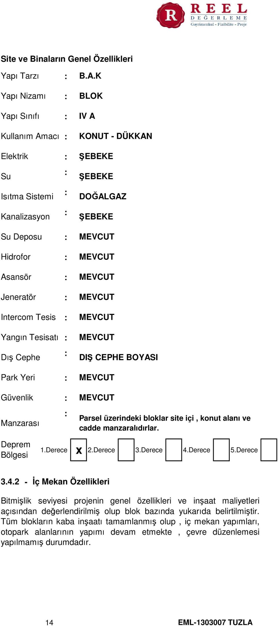 K BLOK IV A KONUT DÜKKAN ŞEBEKE ŞEBEKE DOĞALGAZ ŞEBEKE MEVCUT MEVCUT MEVCUT MEVCUT MEVCUT MEVCUT DIŞ CEPHE BOYASI MEVCUT MEVCUT Parsel üzerindeki bloklar site içi, konut alanı ve cadde