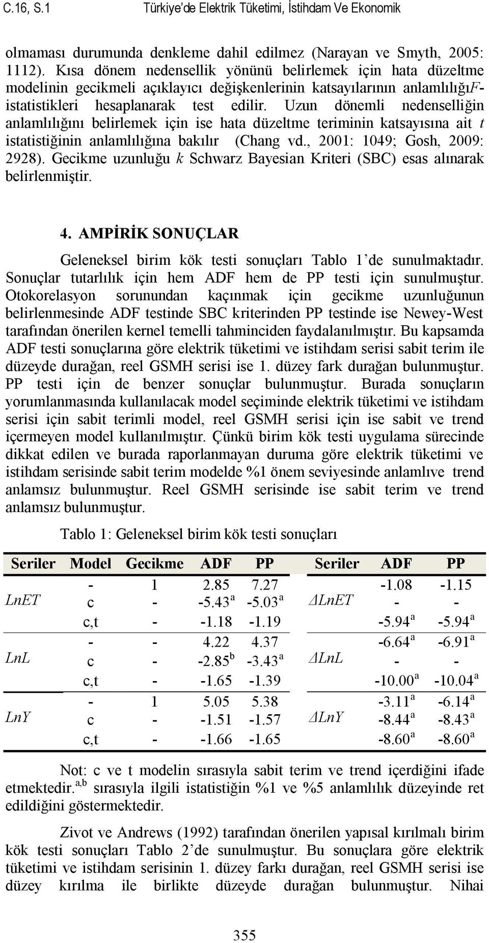 Uzun dönemli nedenselliğin anlamlılığını belirlemek için ise haa düzelme eriminin kasayısına ai isaisiğinin anlamlılığına bakılır (Chang vd., 2001: 1049; Gosh, 2009: 2928).