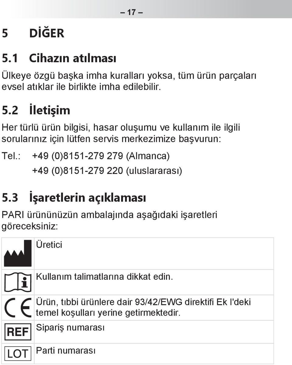 3 İşaretlerin açıklaması PARI ürününüzün ambalajında aşağıdaki işaretleri göreceksiniz: Üretici Kullanım talimatlarına dikkat edin.