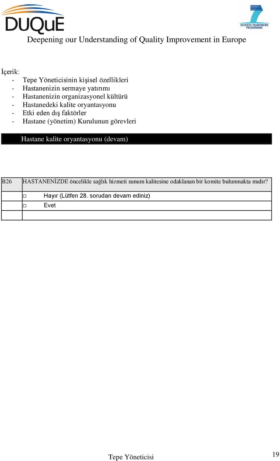 sağlık hizmeti sunum kalitesine odaklanan bir