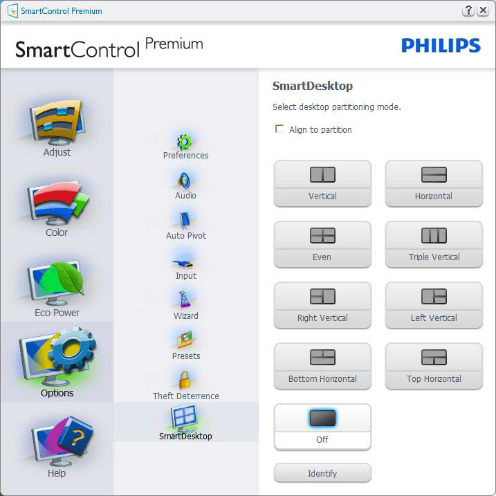 3. Görüntü Optimizasyonu 3.4 SmartDesktop Kılavuzu SmartDesktop SmartDesktop, SmartControl Premium içinde yer alır. SmartControl Premium u yükleyin ve Options (Seçenekler) den SmartDesktop ı seçin.