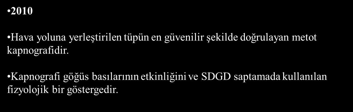 Hava yolu doğrulama 2005; Kapnografi önerilmektedir.