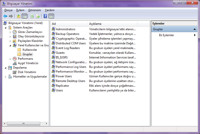 Yerel kullanıcılar ve gruplar (Local Users and