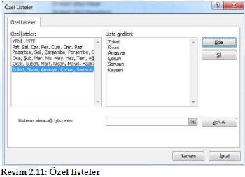 2.8. Özel Listeler Sayı, tarih, gün gibi hazır listeler dışında kendi listelerinizi de oluşturarak otomatik doldurma işlemini kullanabilirsiniz.