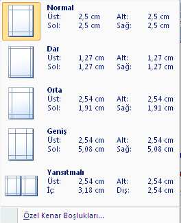 Ekle Üstbilgi, Altbilgi Sayfa Düzeni Kenar Boşlukları Çalışma sayfası kenar boşlukları ayarlanarak kağıda yerleşimi