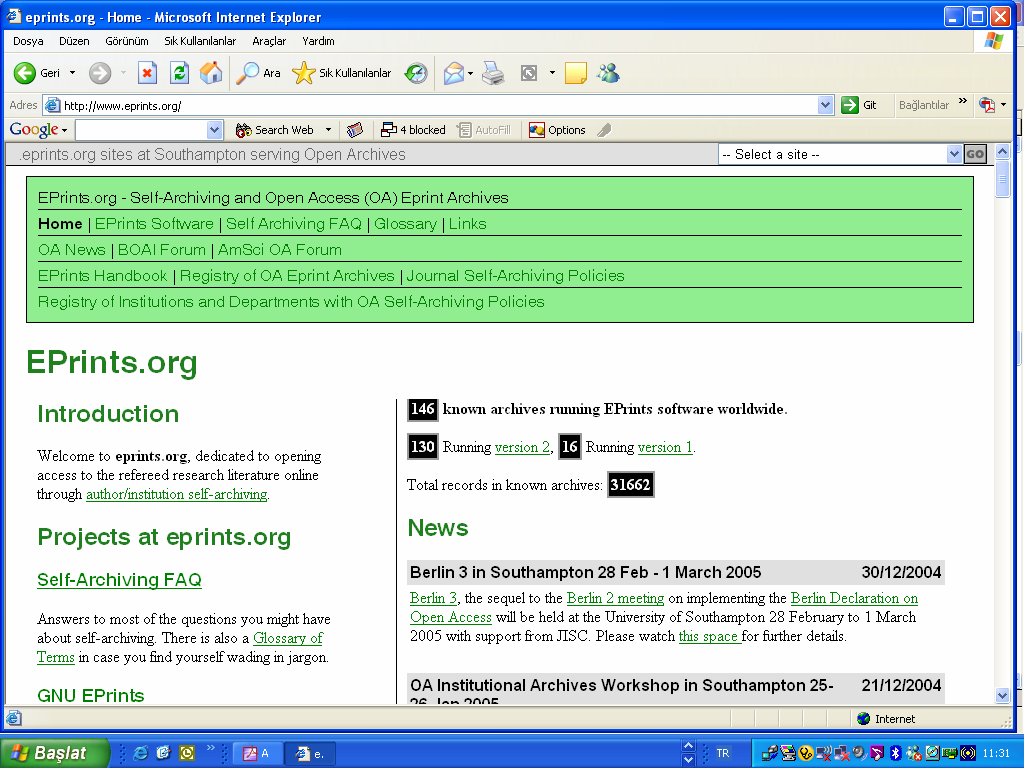Açık Erişim Yazılımları: EPrints.org 41.