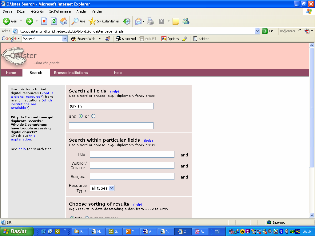 OAIster de arama: turkish 41.