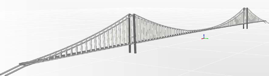 Yapısal Model İzmit Körfez Geçiş Köprüsü nün kuleleri arasındaki mesafe 1550 m ve kenar açıklıkların her ikisi de 556 m olup, toplam uzunluğu 2682 m dir.