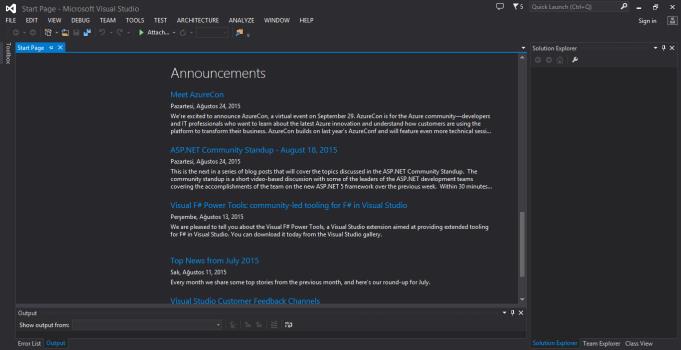 Announcements kısmı Visual Studio ile uygulama geliştirme konulu içeriklere dair web sayfalarının linklerini vermektedir.