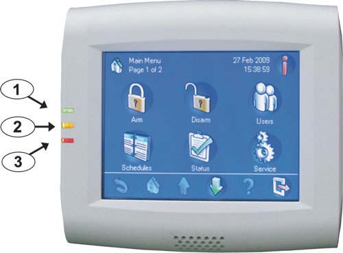 8 tr Sistem bilgileri MAP Control Center 3 Sistem bilgileri MAP kontrol merkezi üç LED ve bir LCD ekran içeren bir muhafazadan oluşur. 3.1 LED'li muhafaza Üç ışık yayan diyotlar (LED'ler), MAP kontrol merkezi muhafazasının sol kenarında bulunur: 3.