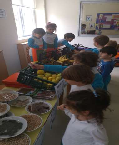 Getirmiş olduğumuz meyveler ve yemişleri Öğretmenlerimizin oluşturduğu Semt pazarında