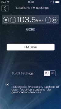 FM PANELI Önceki panele dönmek için geri düğmesi (ios'da). Android'de geri düğmesini kullanın. İstasyonu kaydedin. O anda seçili frekanstan önceki veya sonraki istasyonu otomatik arayın.