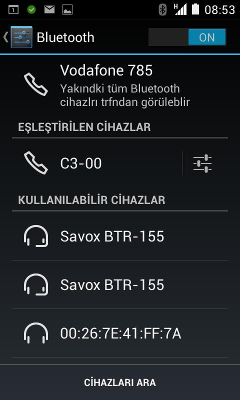 Telefon Ayarları Menüsünden Bağlanma 1 2 3 Telefonun ayarlar menüsünden Bluetooth a girilir, Bluetooth açılır.