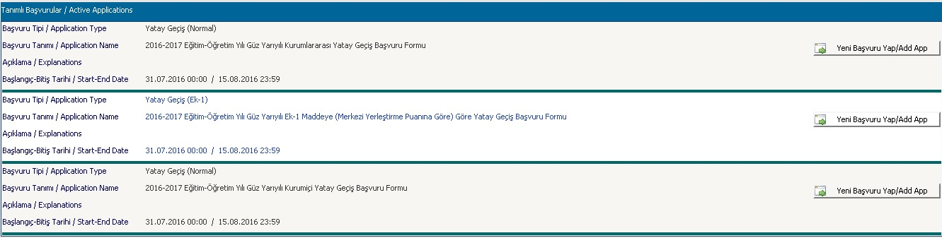 2. Başvuru Tipi Seçimi Kurum içi yatay geçiş: Bir öğrencinin kayıtlı olduğu yükseköğretim kurumu içindeki (Adıyaman Üniversitesi) aynı düzeydeki diğer diploma programlarına geçişidir.