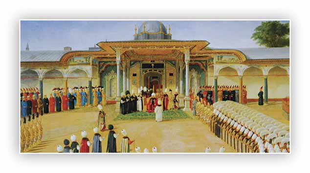 D OLMABAHÇE S ARAYI T III. Selim in Topkapı Sarayı nda bayram tebriklerihi kabul ederken.