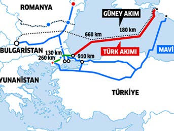 Türkiye, Güney Akım doğal gaz boru hattının münhasır ekonomik bölgesinden