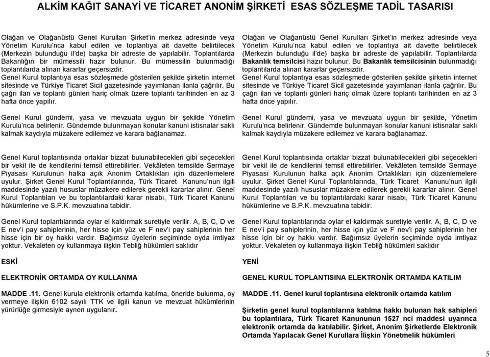 Genel Kurul toplantıya esas sözleşmede gösterilen şekilde şirketin internet sitesinde ve Türkiye Ticaret Sicil gazetesinde yayımlanan ilanla çağrılır.